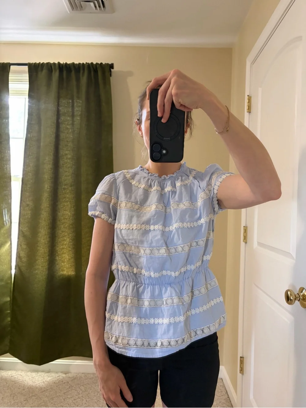 J. Crew Light Blue Lace-Trim Peplum Blouse